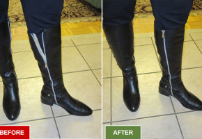 Boots alteration and repair service for widening boots. Fitting large calves. Before and after picture.