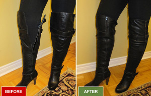 Boots alteration and repair service for widening boots. Before and after picture.