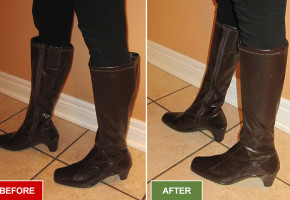 Boots alteration and repair service for narrowing boots. Before and after picture.