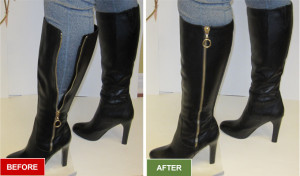 Boots alteration and repair service for widening boots. For women with larger calves. Before and after picture.